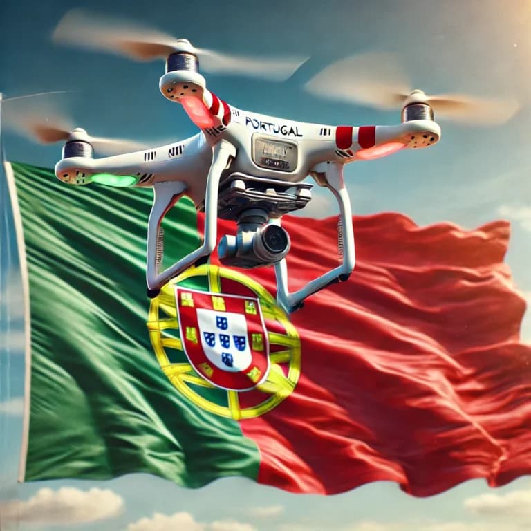 Drohnen-Gesetze in Portugal - Portugiesische Flagge mit Drohne
