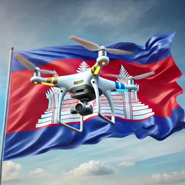 Drohne in Kambodscha mit Flagge