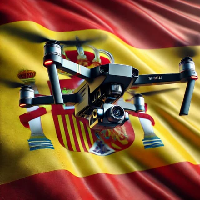 Drohnen-Gesetze in Spanien - Informationsübersicht mit spanischer Flagge und Drohne